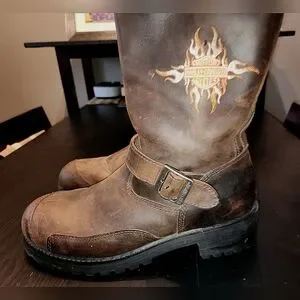 HARLEY DAVIDSON Logger Conductor Nubuck Leather Motorcycle Riding Boots-Vintage